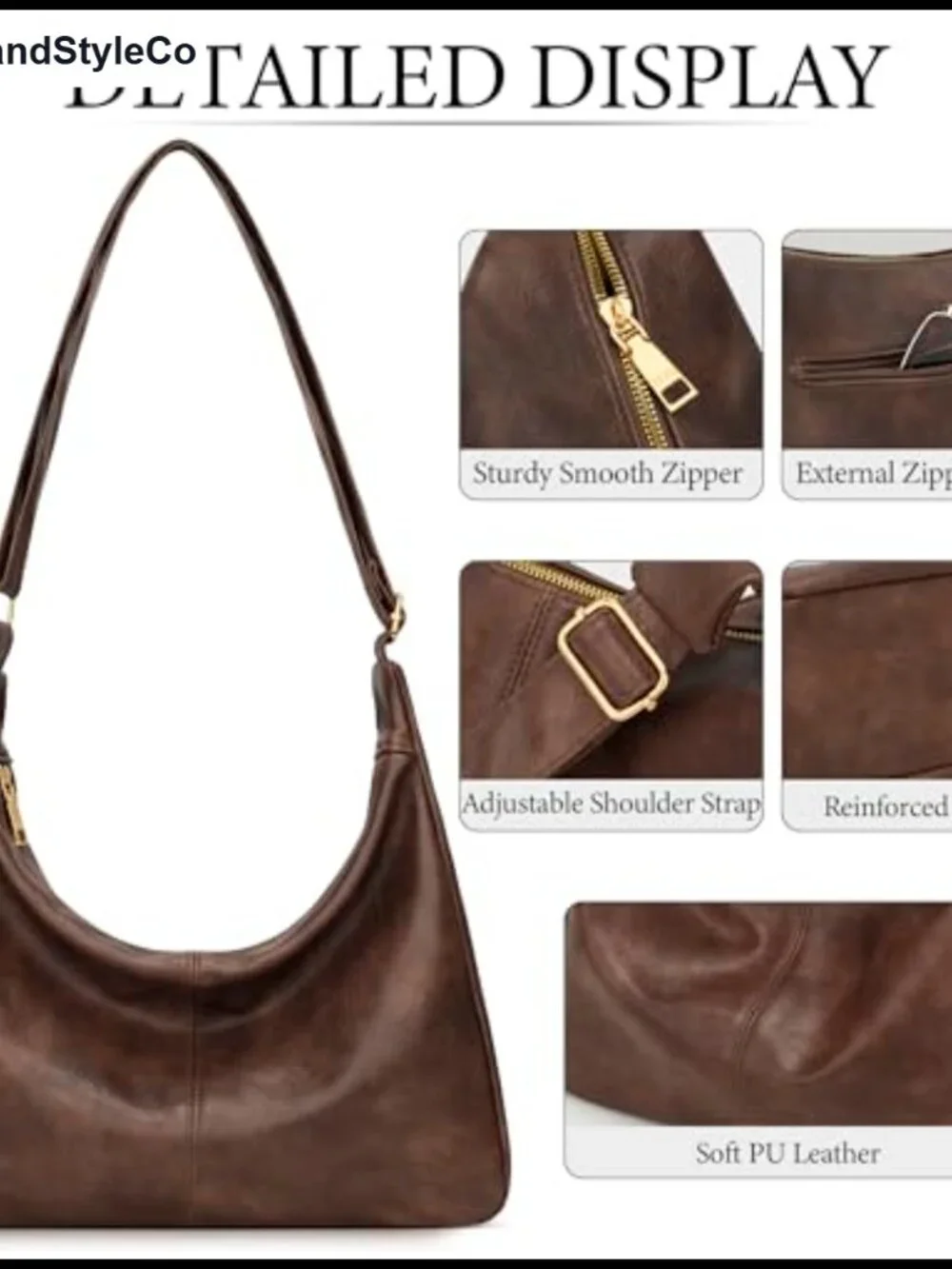 Slouchy Hobo Bag Shoulder Purse Faux Leather Crossbody Tote
